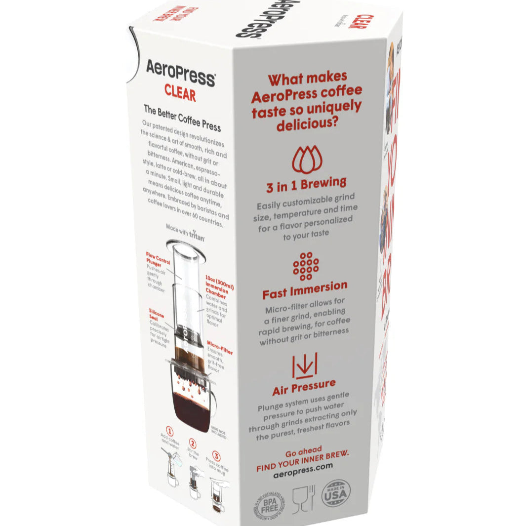 Aeropress coffee maker packaging on a white background