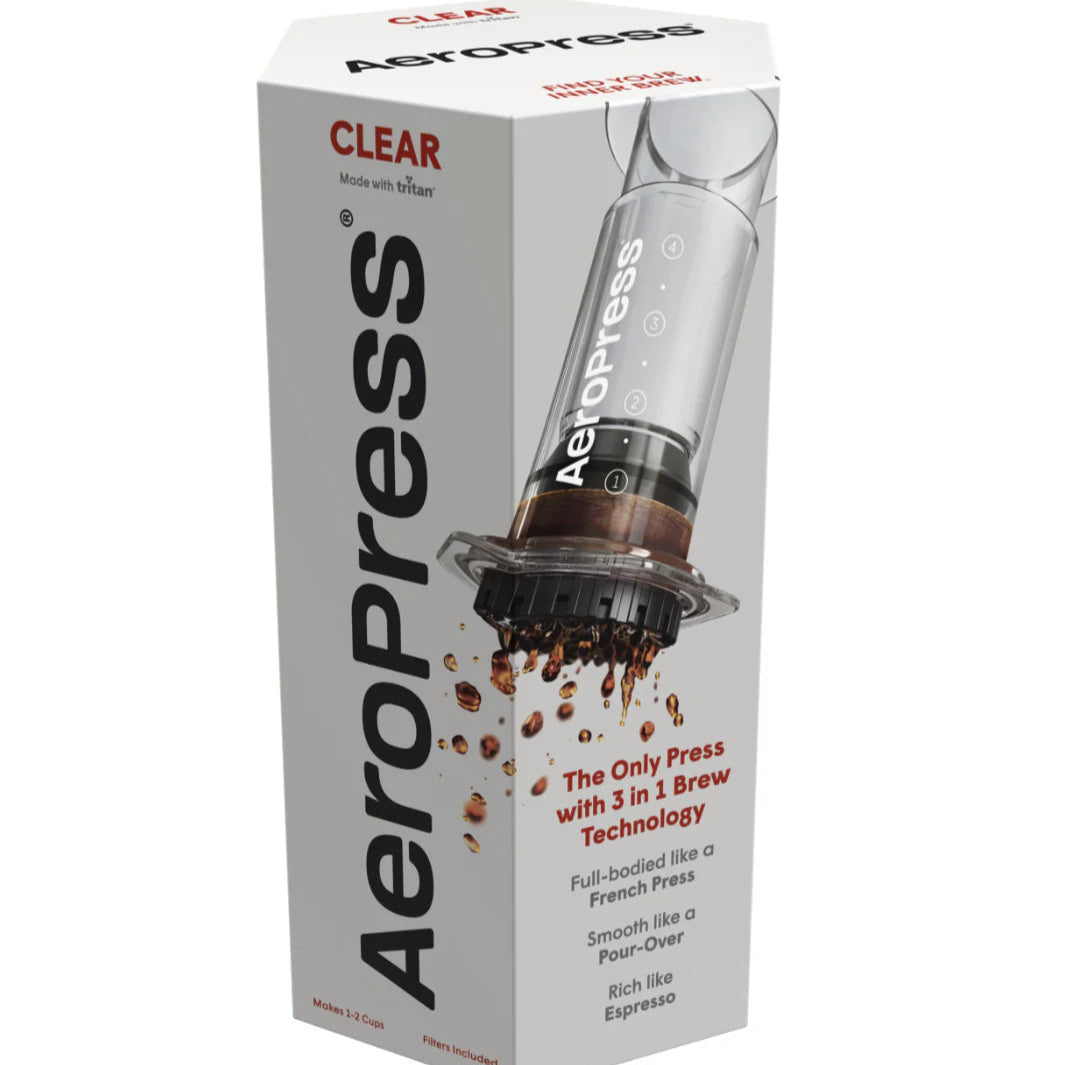 Aeropress coffee maker packaging on a white background